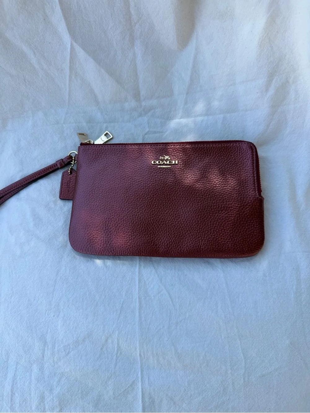 Coach Pebbled Leather Wristlet Clutch in Burgundy